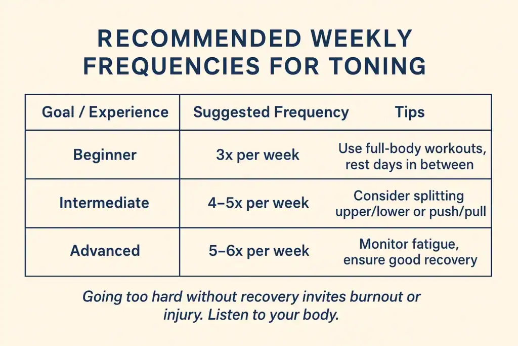 Achieving the Perfect Tone: How Often Should You Exercise for Results? 2 Graphic to show how often you should do exercise to help with toning Hertfordshire